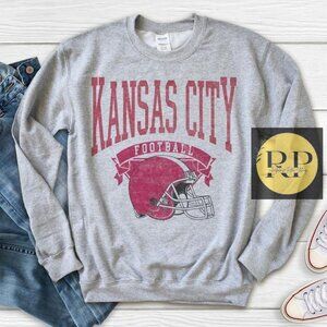 kansas city chiefs sweatshirt retro tee grey Loose fit
